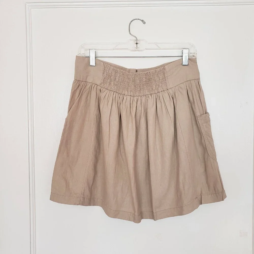 Old Navy Linen Blend Skirt Khaki Elastic Waist M